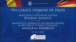 Declarații de presă comune susținute de Ministrul Afacerilor Externe, Bogdan Aurescu și Ministrului Federal al Afacerilor Externe al Republicii Germania, Annalena Baerbock