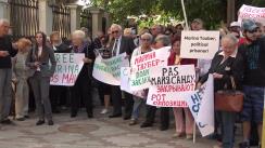 Protest organizat de Partidul „ȘOR” și PCRM, în fața Ambasadei Germaniei în Moldova: Nu fiți muți, orbi și surzi la abuzurile guvernării PAS!