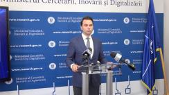 Conferință de presă susținută de Ministrul Cercetării, Inovării si Digitalizării, Sebastian Burduja, referitor la bilanțul activității instituției si ministrului pe ultimele 4 luni 