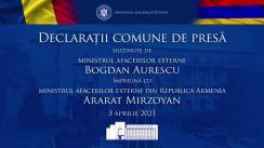 Declarații de presă susținute de ministrul afacerilor externe al României, Bogdan Aurescu, și ministrul Afacerilor Externe al Republicii Armenia, Ararat Mirzoyan
