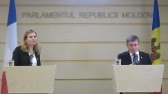 Conferința de presă susținută de Președintele Parlamentului Republicii Moldova, Igor Grosu, și Președinta Adunării Naționale a Republicii Franceze, Yaël Braun-Pivet