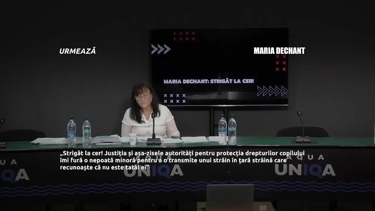 Conferință de presă susținută de Maria Dechant, bunică ce crește singură patru nepoți orfani, cu tema „Strigăt la cer! Justiția și așa-zisele autorități pentru protecția drepturilor copilului îmi fură o nepoată minoră pentru a o transmite unui străin în țară străină care recunoaște că nu este tatăl ei”