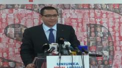 Conferința de presă susținută de prim-ministrul României, Victor Ponta, după ședința Biroului Permanent Național al PSD