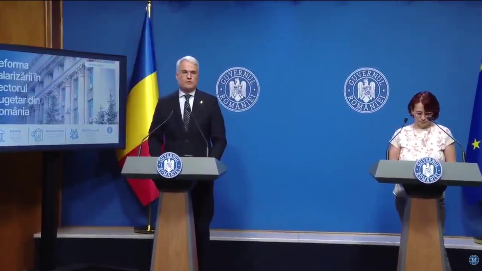 Conferință de presă susținută de ministrul Investițiilor și Proiectelor Europene al României și ministrul interimar al Muncii, Familiei, Tineretului și Solidarității Sociale, Dragoș Pîslaru, privind proiectul legii salarizării unitare