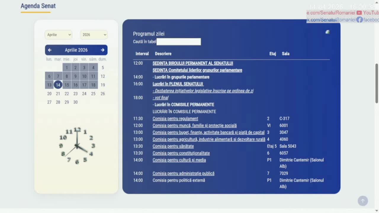 Ședința în plen a Senatului României din 14 aprilie 2026