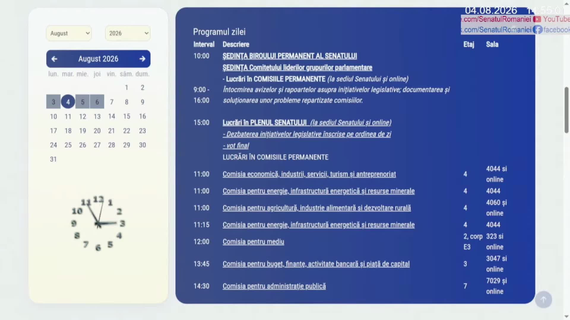 Ședința în plen a Senatului României din 4 august 2026