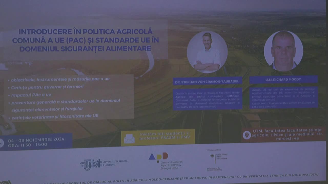 Prelegere academică organizată de proiectul Dialogul Moldo-German privind Politicile Agricole cu tematica „Introducere în politica agricolă comună a UE (PAC) și standarde UE în domeniul siguranței alimentare”