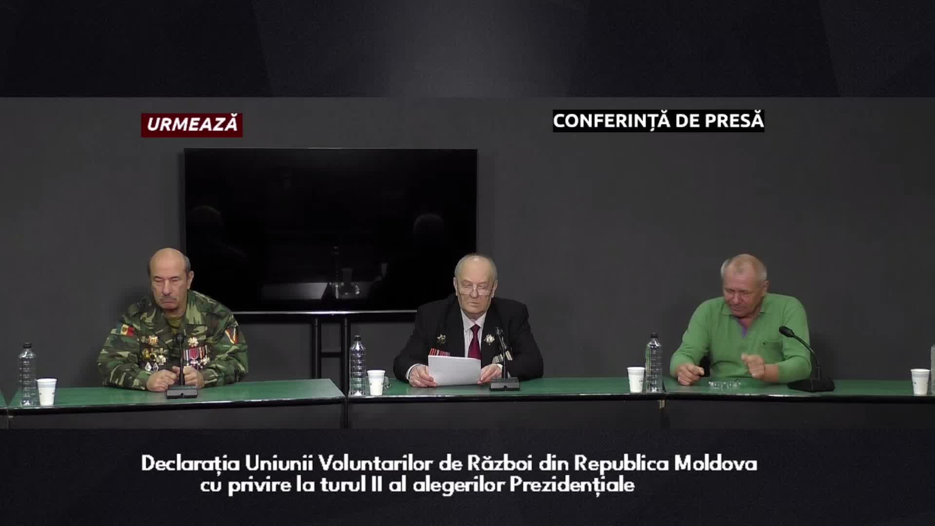 Conferință de presă organizată de Uniunea Voluntarilor de Război din Republica Moldova cu tema „Declarația Uniunii Voluntarilor de Război din Republica Moldova cu privire la turul II al aleferilor prezidențiale”