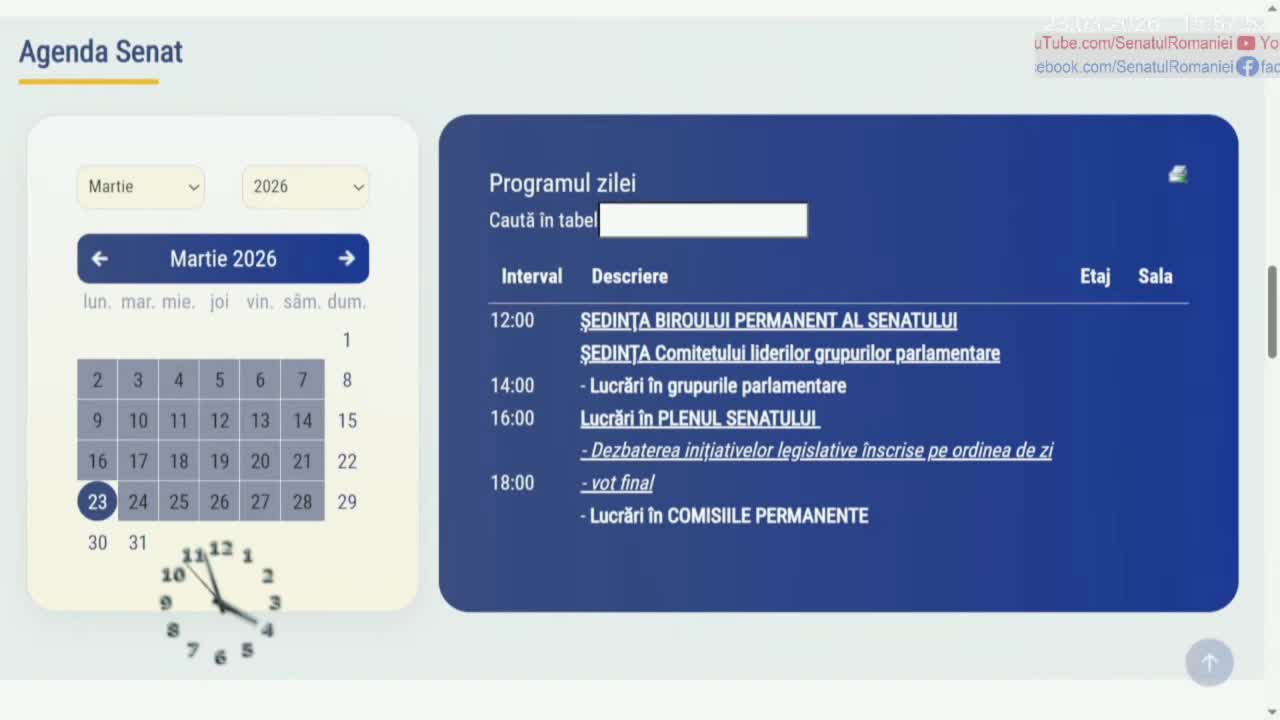 Ședința în plen a Senatului României din 23 martie 2026