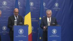 Briefing susținut de ministrul Afacerilor Externe al României, Lazăr Comănescu, și secretarul de stat pentru Afaceri Europene al Republicii Franceze, Harlem Désir
