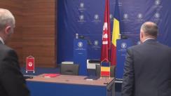 Conferința de presă susținută de ministrul român al afacerilor externe, Lazăr Comănescu, și omologul său tunisian, Khemaies Jhinaoui