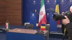 Conferință de presă comună susținută de ministrul român al afacerilor externe, Lazăr Comănescu, și ministrul iranian al afacerilor externe, Mohammad Javad Zarif