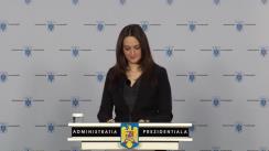 Declarație de presă susținută de purtătorul de cuvânt al președintelui României, Mădălina Dobrovolschi