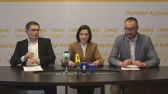 Conferință de presă susținută de Maia Sandu, Președinte PAS, Igor Grosu, Secretar General al PAS, și Sergiu Litvinenco, jurist PAS, cu titlul „Finanțarea PAS în 2016”