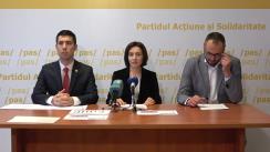 Conferință de presă susținută de Maia Sandu, Președinta PAS, Mihai Popșoi, Vicepreședintele PAS, Sergiu Litvinenco, membru în Biroul Permanent Național al PAS