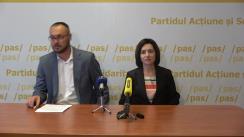 Conferință de presă susținută de Maia Sandu, Președinta PAS, și Sergiu Litvinenco, membru în Biroul Permanent Național al PAS, cu titlul „Risc iminent de blocare a activității partidelor politice chiar înainte de alegeri”