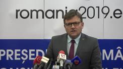 Conferință de presă susținută de ministrul muncii și justiției sociale al României, Marius Budăi