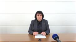 Briefing de presă susținut de Ministrul Sănătății, Muncii și Protecției Sociale, Viorica Dumbrăveanu, de prezentare a informațiilor actualizate privind controlul infecției prin Coronavirusul de tip nou, la nivel național