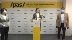 Conferință de presă susținută de Lidera Partidului Acțiune și Solidaritate, Maia Sandu, ministra Finanțelor în Guvernul Sandu, Natalia Gavrilița, și deputatul Igor Grosu