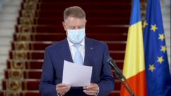 Declarație de presă susținută de Președintele României, Klaus Iohannis, după ședința privind măsurile de gestionare a epidemiei COVID-19