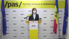 Briefing de presă susținut de Lidera Partidului Acțiune și Solidaritate, Maia Sandu și deputatul PAS, Sergiu Litvinenco, cu tema „Cerem CEC să asigure o campanie corectă și transparentă”