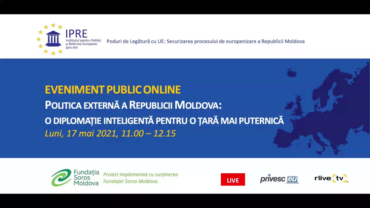 concern Forge tire Evenimentul public online organizat de Institutul pentru Politici și  Reforme Europene cu titlul „Politica externă a Republicii Moldova: o  diplomație inteligentă pentru o țară mai puternică”
