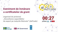 Ceremonia de decernare a certificatelor de grant, organizată de proiectul „Dezvoltarea capacităților de export pe malurile Nistrului” (AdTrade)