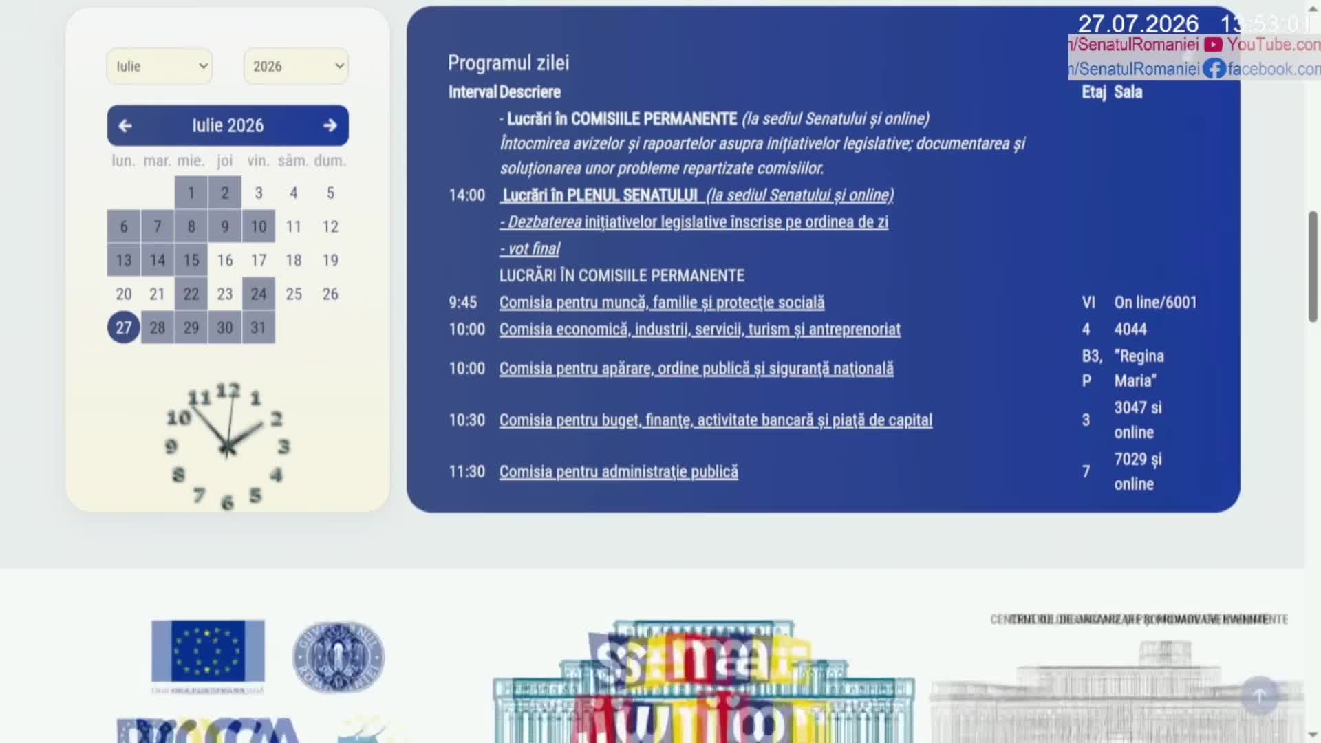 Ședința în plen a Senatului României din 27 iulie 2026