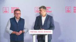 Conferință de presă susținută de președintele PSD, Marcel Ciolacu și ministrul Muncii și Solidarității Sociale, Marius Budăi