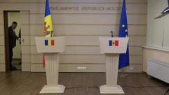 Conferință de presă susținută de președintele Parlamentului Republicii Moldova, Igor Grosu, și președintele Camerei Deputaților a Parlamentului României, Marcel Ciolacu