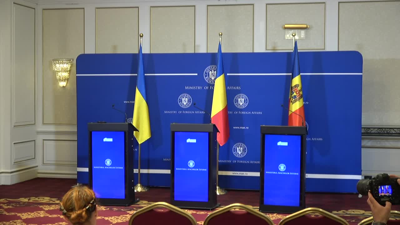 Declarații de presă susținute de viceprim-ministra pentru integrare europeană a Republicii Moldova, Cristina Gherasimov, alături de ministra afacerilor externe a României, Luminița Odobescu, și viceprim-ministra pentru integrare europeană și Euro-Atlantică a Ucrainei, Olha Stefanishyna