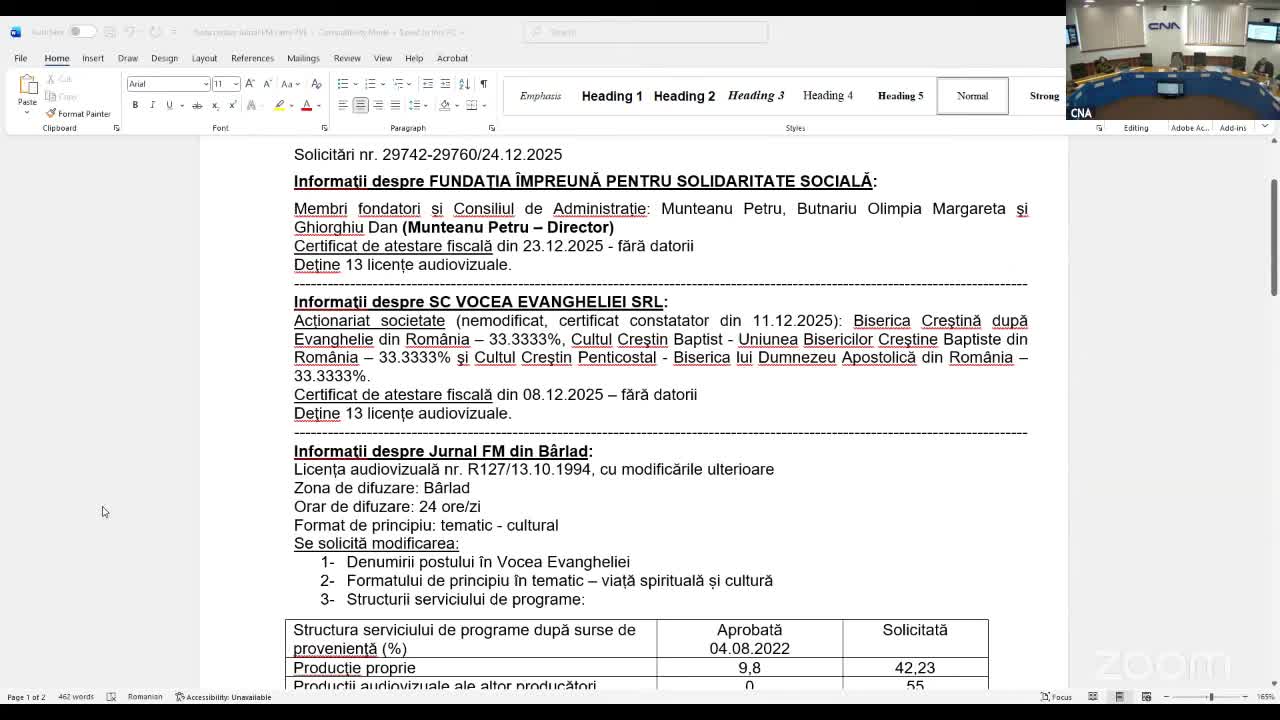 Ședința Consiliului Național al Audiovizualului din 14 ianuarie 2026
