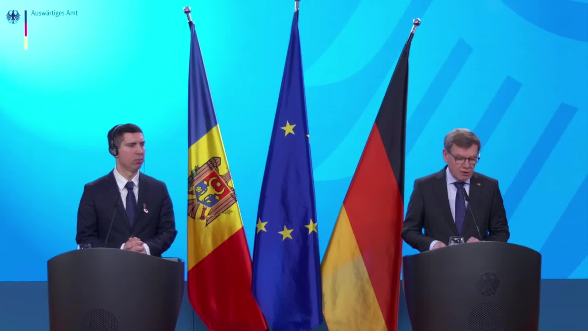 Conferință de presă susținută de ministrul afacerilor externe al Republicii Moldova, Mihai Popșoi, și ministrul federal de externe al Germaniei, Johann Wadephul