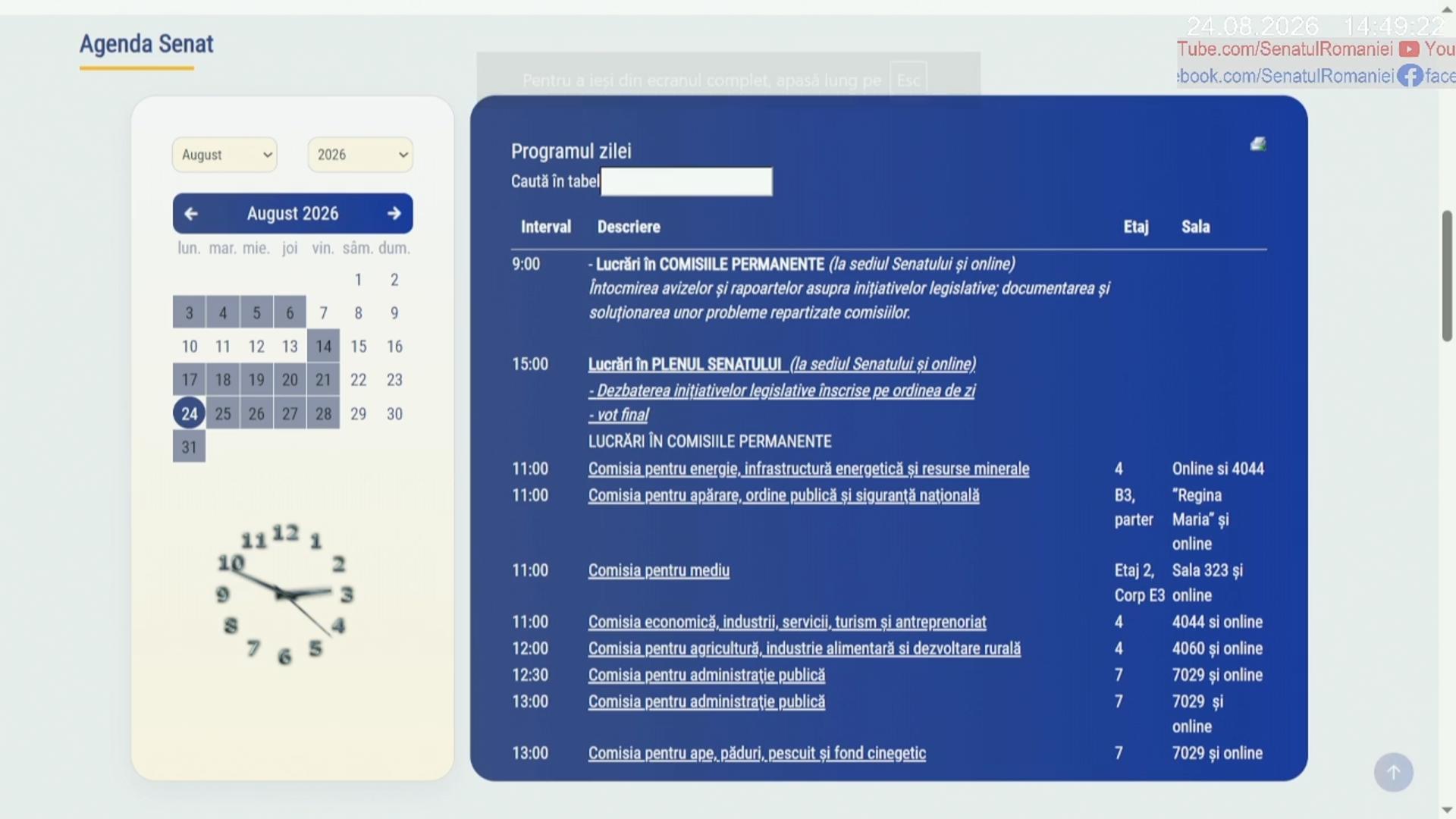 Ședința în plen a Senatului României din 24 august 2026